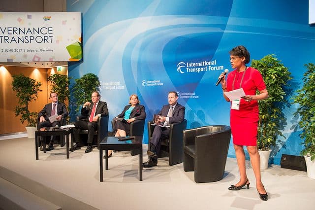 Juliette Foster speaking at the International Transport Forum event