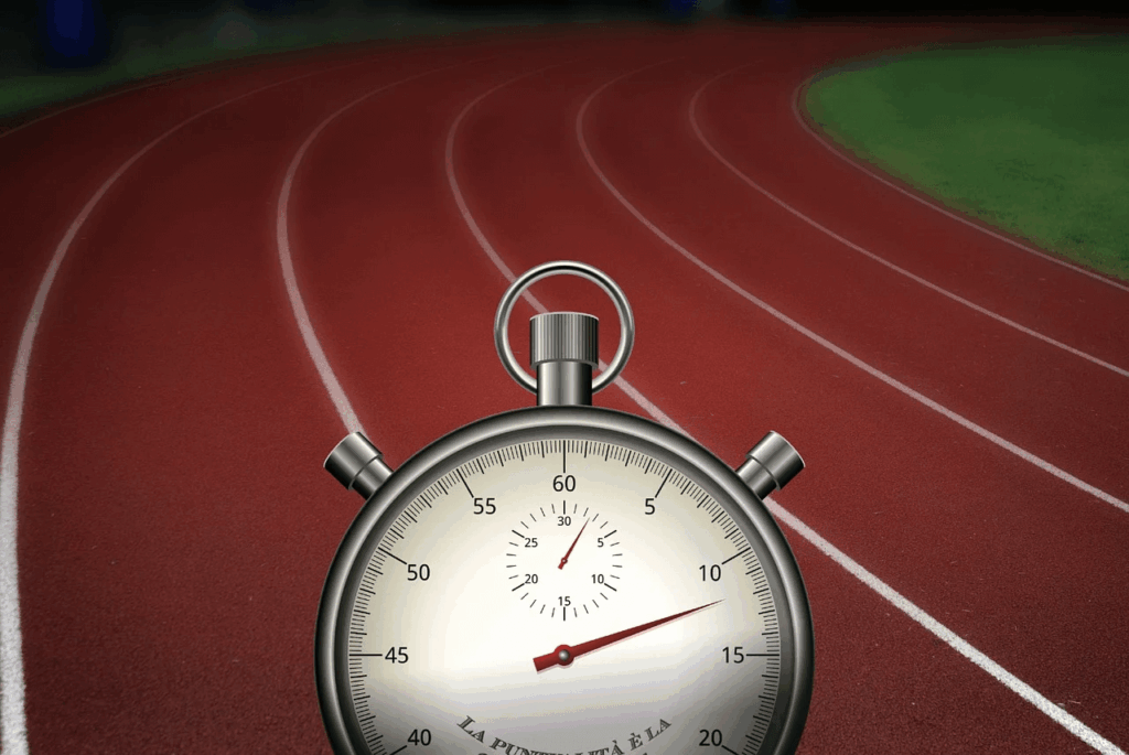 STOPWATCH WITH A RUNNING TRACK IN BACKGROUND